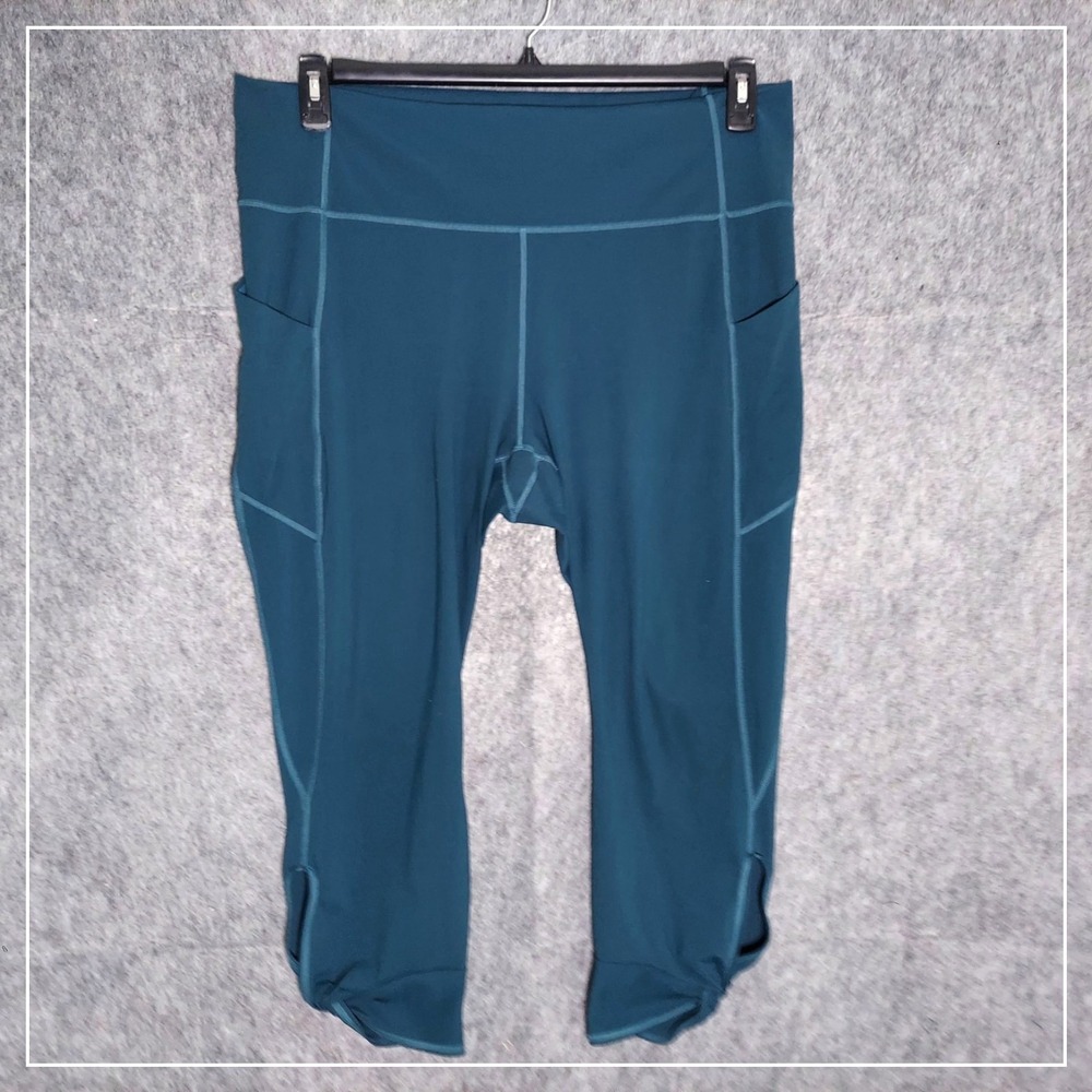 Fabletics Leggings Women XL Teal High Waisted Cropped PowerHold Pockets Knot Hem